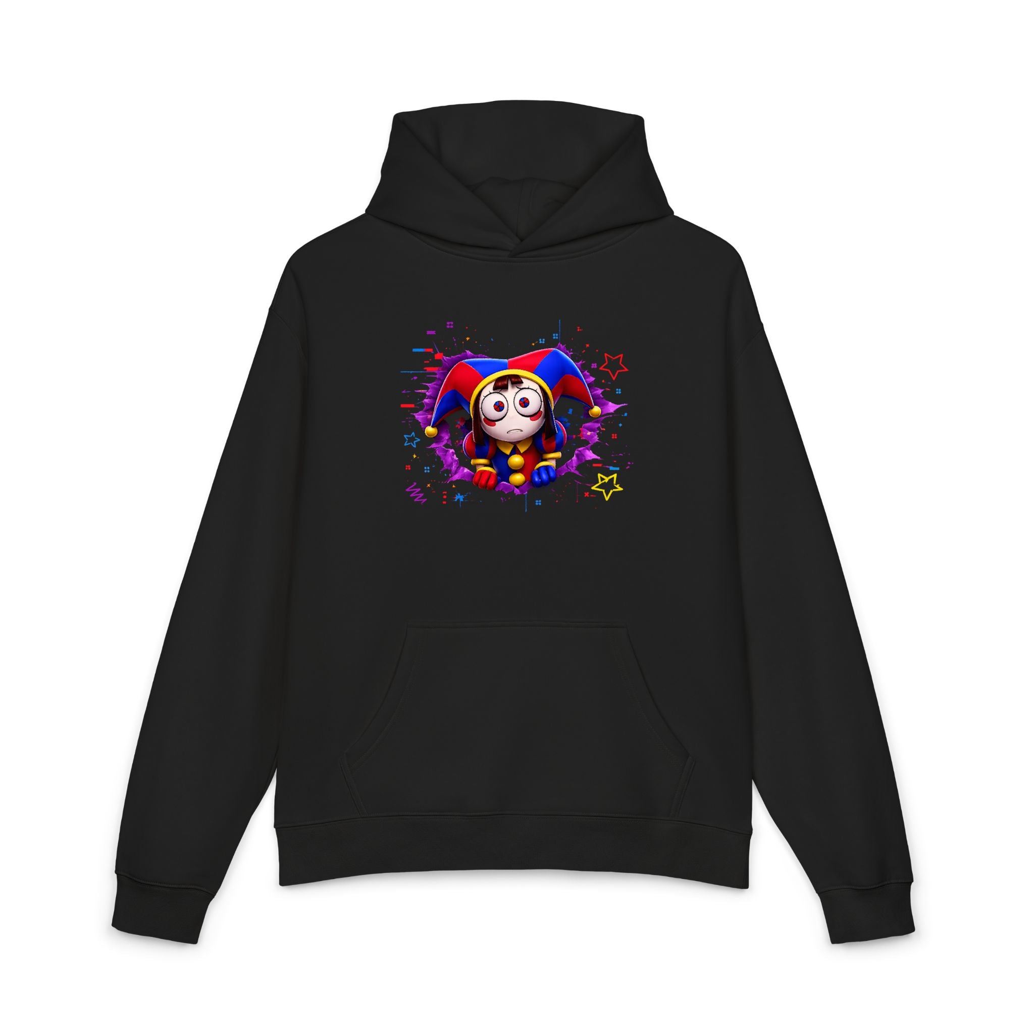 The Digital Circus Hoodie — Colorful Jester Character Pullover
