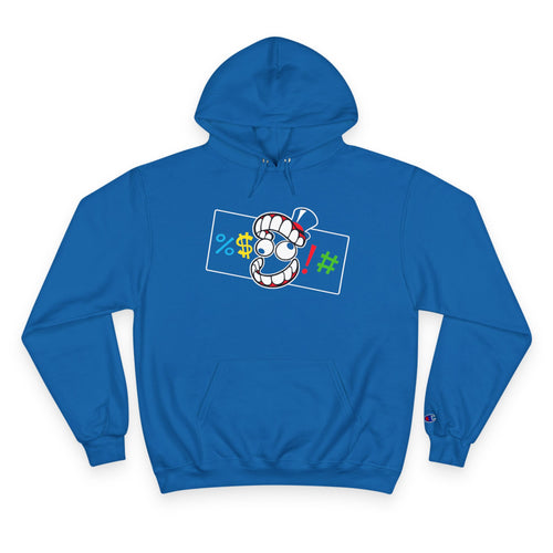 Champion Hoodie — Cartoon Teeth Graphic Hoodie with Colorful Symbols